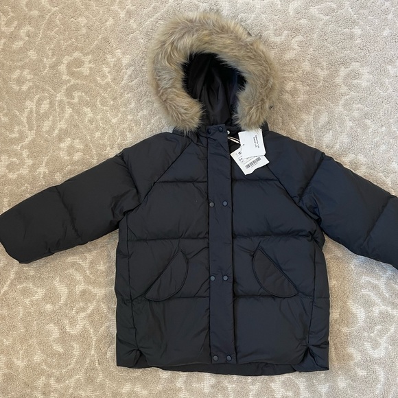 NWT Zara boys faux fur coat down feather puffer jacket 4-5 XS - Picture 1 of 13
